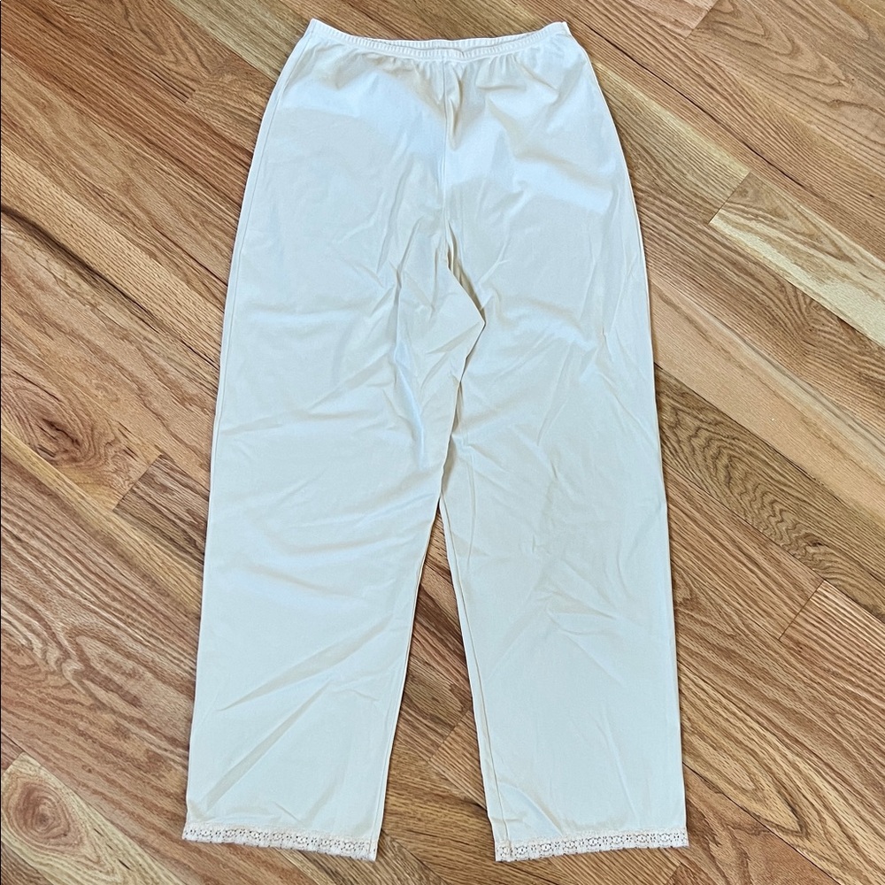 Cream Slip Pants with Lace Trim